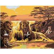 Zuty - Painting by Numbers - Lion, Waterfall And Sun (D. Rusty Rust), 80X100 Cm, Canvas+Frame - Painting by Numbers
