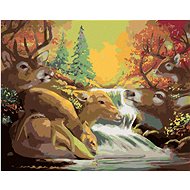 Zuty - Painting by Numbers - Deer And Waterfall (D. Rusty Rust), 40X50 Cm, Canvas+Frame - Painting by Numbers