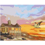 Zuty - Painting by Numbers - Pelican, House by the Sea and Sunset (D. Rusty Rust), 80X100 Cm, Canvas - Painting by Numbers