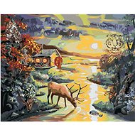 Zuty - Painting by Numbers - Deer in River, Illusion of Animals and Sunset (D. Rusty Rust), 40X50 Cm - Painting by Numbers