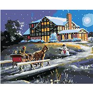 Zuty - Painting by Numbers - Christmas, Sleigh And Snowman (D. Rusty Rust), 40X50 Cm, Canvas+Frame - Painting by Numbers