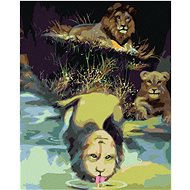 Zuty - Painting By Numbers - Lion By Water (D. Rusty Rust), 40X50 Cm, Canvas+Frame - Painting by Numbers