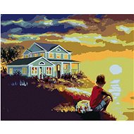 Zuty - Painting by Numbers - Boy With Dog By The Sea And Sunset (D. Rusty Rust), 80X100 Cm, Canvas - Painting by Numbers