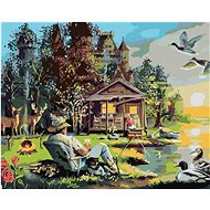 Zuty - Painting By Numbers - Man With Dogs Fishing By Lake, Cottage, Ducks And Deer (D. Rusty Rust), - Painting by Numbers