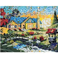 Zuty - Painting by Numbers - House And Sunset Mosaic (D. Rusty Rust), 40X50 Cm, Canvas+Frame - Painting by Numbers