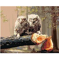 Zuty - Painting by Numbers - Owl Cubs on a Felled Tree (D. Rusty Rust), 40X50 Cm, Canvas+Frame - Painting by Numbers