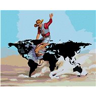 Zuty - Painting By Numbers - Cowboy And Bull As World Map (D. Rusty Rust), 80X100 Cm, Canvas+Frame - Painting by Numbers