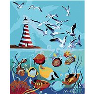 Zuty - Painting by Numbers - Lighthouse, Seagulls And Fish (D. Rusty Rust), 40X50 Cm, Canvas+Frame - Painting by Numbers