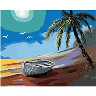 Zuty - Painting By Numbers - Boat At The Coast And Palm Tree (D. Rusty Rust), 40X50 Cm, Canvas+Frame - Painting by Numbers