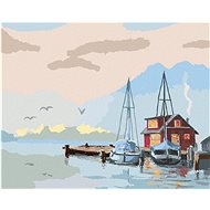Zuty - Painting by Numbers - Pier And Sailing Ship (D. Rusty Rust), 80X100 Cm, Canvas+Frame - Painting by Numbers