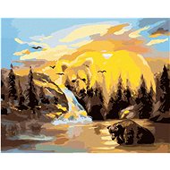 Zuty - Painting by Numbers - Bear, Waterfall and Sunset (D. Rusty Rust), 40X50 Cm, Canvas+Frame - Painting by Numbers