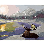 Zuty - Painting by Numbers - Moose Lying in the Snow and River (D. Rusty Rust), 80X100 Cm, Canvas+Fr - Painting by Numbers