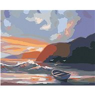 Zuty - Painting by Numbers - Boat on the Coast, Waves and Sunset (D. Rusty Rust), 80X100 Cm, Canvas - Painting by Numbers