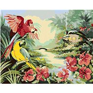 Zuty - Painting by Numbers - Parrot Macaw And Flowers Beside River And Cottage (D. Rusty Rust), 40X5 - Painting by Numbers