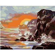 Zuty - Painting By Numbers - Sailing Ship, Raccoon, Rocks, Sea And Sunset (D. Rusty Rust), 40X50 - Painting by Numbers