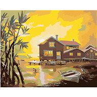 Zuty - Painting by Numbers - Houses With Mole By Lake, Heron And Seagulls And Sunset (D. Rusty Rust) - Painting by Numbers