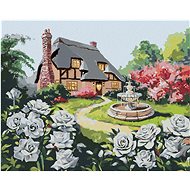 Zuty - Painting by Numbers - White Roses And House With Fountain (D. Rusty Rust), 80X100 Cm, Canvas+ - Painting by Numbers