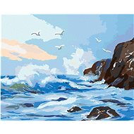 Zuty - Painting By Numbers - Waves Striking Rocks And Seagulls (D. Rusty Rust), 80X100 Cm, Canvas+Fr - Painting by Numbers