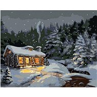 Zuty - Painting by Numbers - Snow-covered Log Cabin at Night (D. Rusty Rust), 80X100 Cm, Canvas+Fram - Painting by Numbers