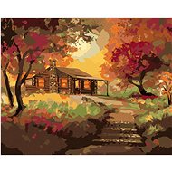 Zuty - Painting by Numbers - Log Cabin at Sunset in Autumn (D. Rusty Rust), 40X50 Cm, Canvas+Frame - Painting by Numbers