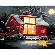 Zuty - Painting by Numbers - Red House with Big Windows in Winter (D. Rusty Rust), 80X100 Cm, Canvas - Painting by Numbers