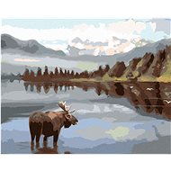 Zuty - Painting By Numbers - Moose Standing In Water (D. Rusty Rust), 80X100 Cm, Canvas+Frame - Painting by Numbers