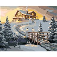 Zuty - Painting by Numbers - Snowy Cabin at Dawn (D. Rusty Rust), 40X50 Cm, Canvas+Frame - Painting by Numbers