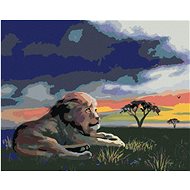 Zuty - Painting By Numbers - Lion On The Grass At Sunset (D. Rusty Rust), 40X50 Cm, Canvas+Frame - Painting by Numbers