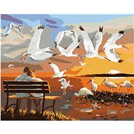 Zuty - Painting by Numbers - Couple on a Bench and Flying Birds (D. Rusty Rust), 40X50 Cm, Canvas+Fr - Painting by Numbers