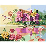 Zuty - Painting by Numbers - Flamingos at the House of Roses (D. Rusty Rust), 40X50 Cm, Canvas+Frame - Painting by Numbers