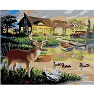 Zuty - Painting by Numbers - Doe And Roe Deer At The Lake (D. Rusty Rust), 40X50 Cm, Canvas+Frame - Painting by Numbers