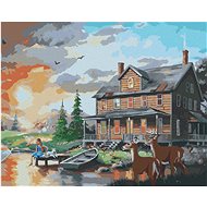 Zuty - Painting by Numbers - Deer and Moose at the Pond in Front of the House (D. Rusty Rust), 40X50 - Painting by Numbers