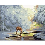 Zuty - Painting by Numbers - Deer Drinking From Frozen Stream (D. Rusty Rust), 40X50 Cm, Canvas+Fram - Painting by Numbers