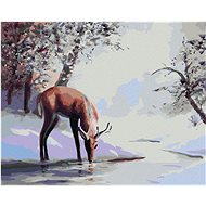 Zuty - Painting by Numbers - Deer Drinking From a Stream in Winter (D. Rusty Rust), 40X50 Cm, Canvas - Painting by Numbers