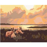 Zuty - Painting by Numbers - Reclining Deer and Sunrise (D. Rusty Rust), 40X50 Cm, Canvas+Frame - Painting by Numbers