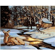 Zuty - Painting by Numbers - Deer and Deer at the Snow House (D. Rusty Rust), 40X50 Cm, Canvas+Frame - Painting by Numbers