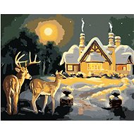 Zuty - Painting by Numbers - Deer and Moose at the Snow House (D. Rusty Rust), 40X50 Cm, Canvas+Fram - Painting by Numbers