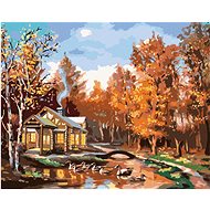 Zuty - Painting By Numbers - Log Cabin In Autumn Forest And Ducks (D. Rusty Rust), 40X50 Cm, Canvas+ - Painting by Numbers