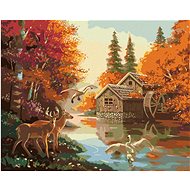 Zuty - Painting by Numbers - Water Mill and Wildlife (D. Rusty Rust), 40X50 Cm, Canvas+Frame - Painting by Numbers