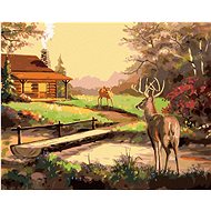 Zuty - Painting by Numbers - Deer, Cottage And Sunset (D. Rusty Rust), 40X50 Cm, Canvas+Frame - Painting by Numbers