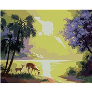 Zuty - Painting by Numbers - Deer With a Wheelbarrow, Palms And Sun (D. Rusty Rust), 40X50 Cm, Canva - Painting by Numbers