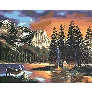 Zuty - Painting by Numbers - Cottage, Lake, Deer and Mountains (D. Rusty Rust), 40X50 Cm, Canvas+Fra - Painting by Numbers