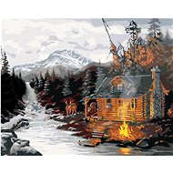 Zuty - Painting by Numbers - Cottage, Deer, River And Mountains (D. Rusty Rust), 40X50 Cm, Canvas+Fr - Painting by Numbers