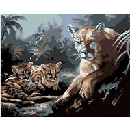 Zuty - Painting by Numbers - Puma With Cubs (D. Rusty Rust), 40X50 Cm, Canvas+Frame - Painting by Numbers