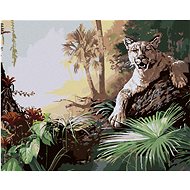 Zuty - Painting by Numbers - Panther Lying on a Log and Jungle (D. Rusty Rust), 40X50 Cm, Canvas+Fra - Painting by Numbers