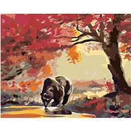 Zuty - Painting by Numbers - Drinking Bear And Autumn Forest (D. Rusty Rust), 40X50 Cm, Canvas+Frame - Painting by Numbers
