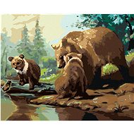 Zuty - Painting By Numbers - Bear With Cubs At The River (D. Rusty Rust), 40X50 Cm, Canvas+Frame - Painting by Numbers
