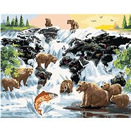 Zuty - Painting by Numbers - Bears at the Waterfall Hunting Salmon and Map of the World (D. Rusty Ru - Painting by Numbers