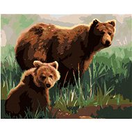 Zuty - Painting by Numbers - Bear With Cub In Grass (D. Rusty Rust), 40X50 Cm, Canvas+Frame - Painting by Numbers