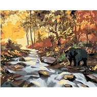 Zuty - Painting by Numbers - Bear by the River and Sunset (D. Rusty Rust), 40X50 Cm, Canvas+Frame - Painting by Numbers